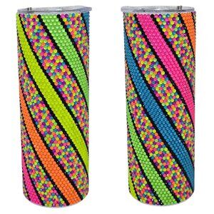 20oz Rhinestone Tumbler Candy Stripes Design